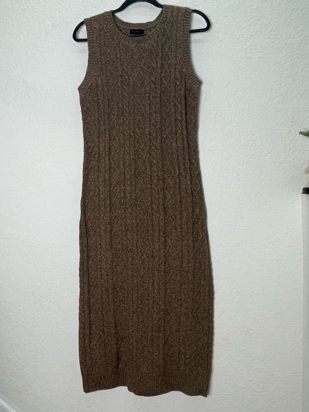 Current Air Anthropologie M Brown Cable Knit Sleeveless Maxi Sweater Dress